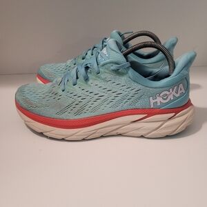 Hoka One One Clifton 8 Shoes Womens 9.5 B Running Aqua Blue Sneakers Running